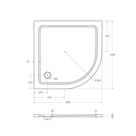 Душевой поддон из стеклокомпозита (SMC) CEZARES TRAY-M-R-35-W, артикул TRAY-M-R-80-SCR