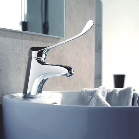 Смеситель для раковины с хирургической ручкой Haiba HB1054, хром, артикул HB1054