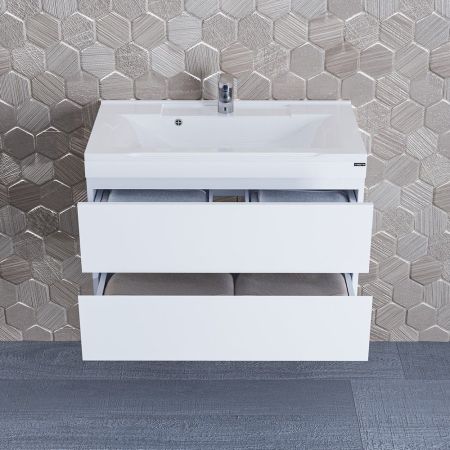 Тумба под раковину Санта Марс 80 см, 700186е, 2 ящика, подвесная, белый ум. Elen 80 литой мрамор), артикул 700186е