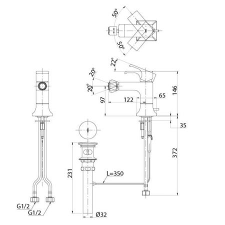 TOTO GC Смеситель для биде  на 1 отв,со сливным клапаном, цвет хром
