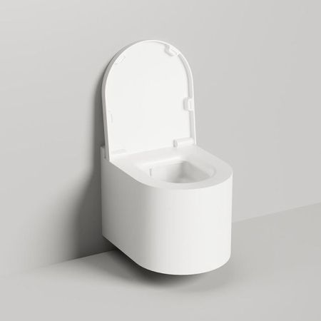 Унитаз, Salini, Gemelli, безободковый (с открытым смывным краем), тип установки-подвесной, ширина, мм-410, глубина, мм-530, высота, мм-420, материал-S-Stone/внутренняя керамическая основа, сиденье-в комплекте, с микролифтом, без креплений, цвет-белый мато, артикул 240121KM