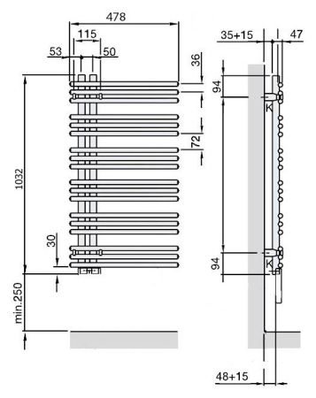 Электрический полотенцесушитель Zehnder Yucca asymmetric YAE-090-050/YD (VD) Белый правый с электропатроном WIVAR и блоком ДУ, артикул YAER-090-050/YD