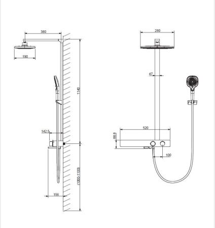 душевые стойки Vincea Душевая стойка Inspire VSFS-3I13TMB термостатическая с изливом, черный,, артикул VSFS-3I13TMB