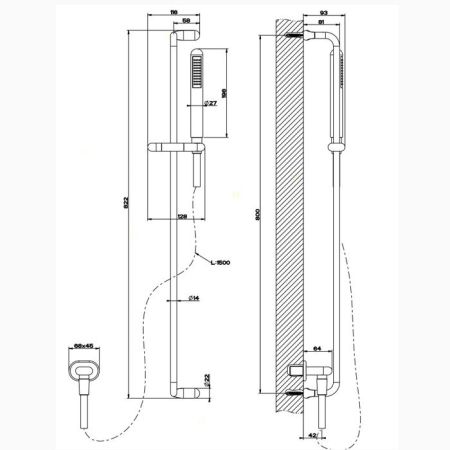 Gessi Goccia Душевая штанга с ручным душем и выводом воды из стены, цвет: хром, артикул 33642#031