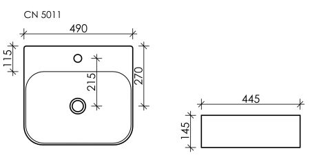 Умывальник накладной прямоугольный пристенный Element 490*445*145мм CN5011, артикул CN5011