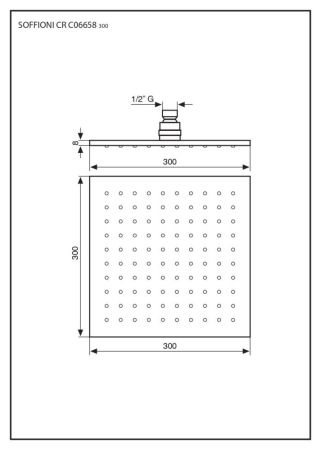 Emmevi, душевая квадратная антикальковая головка из латуни 300х300 мм, подключение 1/2", цвет зачищенный никель, артикул C06658mm300/NS
