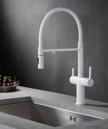 Смеситель для кухни с подключением фильтра для воды Rose R458C, белый