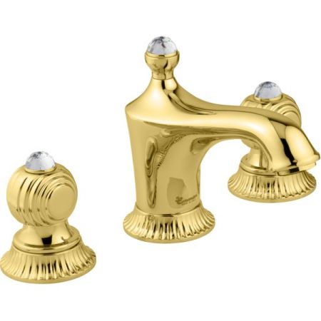 Смеситель The One 98033SW для раковины на 3 отверстия. Металлические ручки + прозрачные кристаллы, цвет золото, артикул 98033SWOR