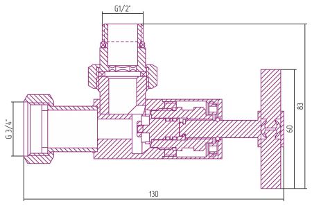Вентиль, Сунержа, G 1/2" НР х G 3/4" НГ, угловой, крест, материал-нержавеющая сталь, цвет-шампань