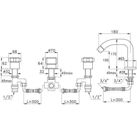 Stella Aster Смеситель на борт ванны на 4 отверстия 3256TR, цвет: хром, артикул AT 02311 CR00