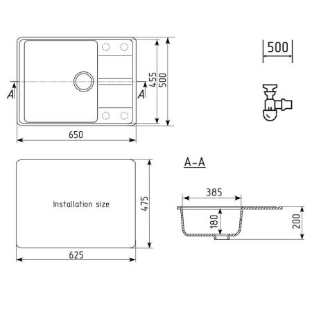 Кухонная мойка Ulgran Quartz Prima 650-09, мокрый асфальт, артикул Prima 650-09