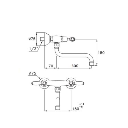 Stella Italica Leve Смеситель для мойки настенный 3243/300, длина излива 300мм цвет: хром