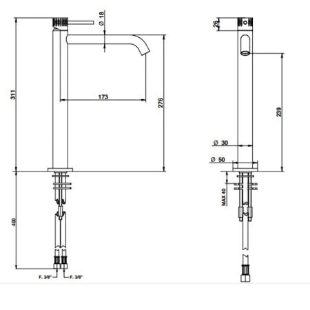 Bongio Time 2020 Смеситель для раковины высокий 311 мм, мзлив 173 мм, нержав сталь, артикул 72532AS00