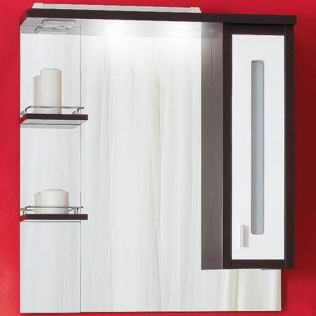 Зеркало со шкафом Бриклаер Бали 75 с подсветкой Корпус венге, фасад белый L