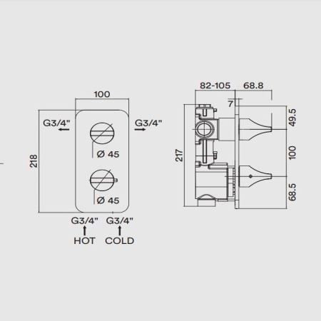 BOSSINI APICE Смеситель для душа встраиваемый, термостатический, 1 выход, внешняя часть, цвет хром, артикул Z035202.030