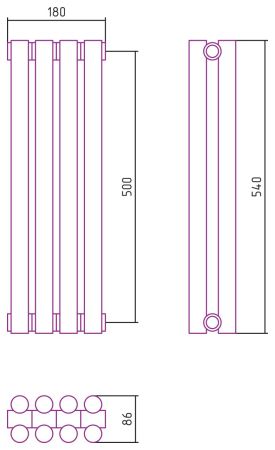 Отопительный радиатор ЭСТЕТ-11 н/ж 500х180 / 4 сек (Матовый ЧЁРНЫЙ), артикул 31-0302-5004