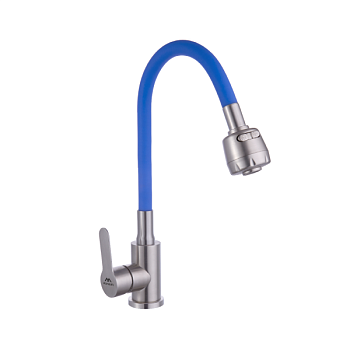 Смеситель для кухни с гибким изливом FASHUN A54101+N7341, сатин/синий