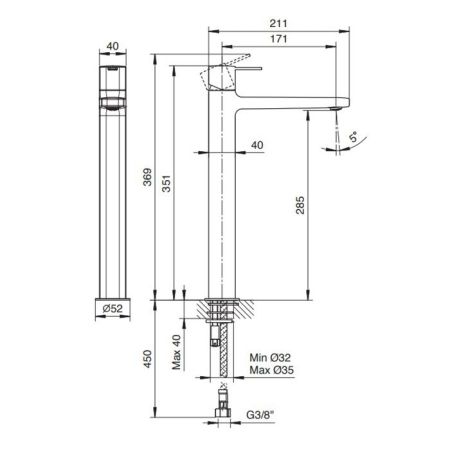 Fantini Lame Смеситель для раковины, 1 отв., без донного клапана, излив 170мм, цвет: хром, артикул 24 02 M106WF
