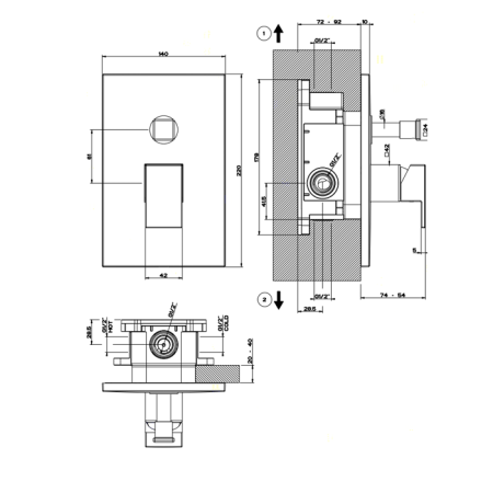 Gessi Rettangolo Встраиваемый однорычажный смеситель с автоматическим переключателем ванна/душ(внешние части), цвет: хром