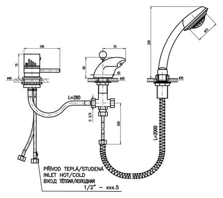 Смеситель на борт ванны Rav Slezak Dunaj Termostat DT270.5SZ