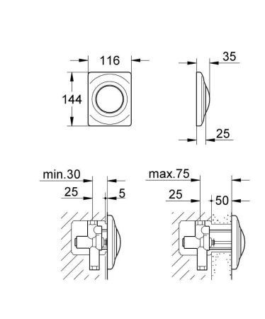 Панель смыва для писсуара GROHE Surf (1 режим смыва), хром (37018000)