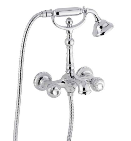 Смеситель The One с ручным душем для ванны. Металлические ручки + прозрачные крис, цвет хром