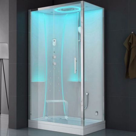 Душевая кабина SSWW B1602 L 120x80 с баней профиль Белый задняя стенка Белая