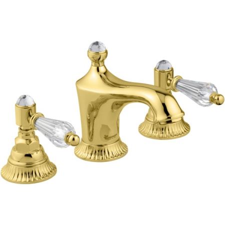 Смеситель The One для раковины на 3 отверстия. Прозрачные кристаллы Swarovski, цвет золото, артикул 98033LCSWOR