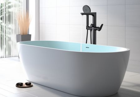 Смеситель для ванны напольный (внешняя и скрытая часть) AQUATEK, матовый черный AQ1145MB БЕТТА, артикул AQ1145MB