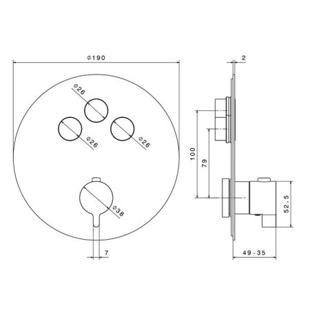 Newform XT Наружная часть для термостатического смесителя, на 3 источника, переключение - кнопки (для 27752) цвет: хром