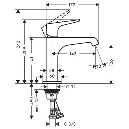 AX Citterio E Смеситель для раковины 125, цвет шлифованное золото, артикул 36111250