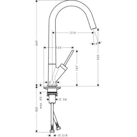 AX Starck Смеситель для кухни, однорычажный, на 1 отв, излив 216мм, цвет: хром, артикул 10822000