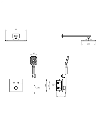 Душевая система с термостатом встраиваемая WONZON & WOGHAND, Черный матовый (WW-D2017-B-MB), артикул WW-D2017-B-MB