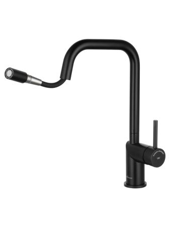 Смеситель для кухни с выдвижным изливом WONZON & WOGHAND, Черный матовый (WW-6018-MB)