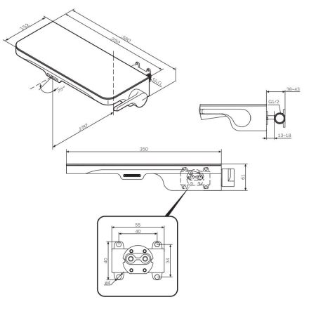F8F72722 Func, встраиваемый смеситель на раковину с полкой и каскадным изливом, черный, артикул F8F72722