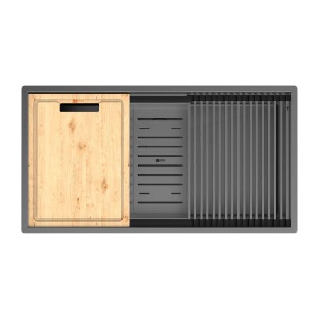 Кухонная мойка Lemark TABAGA 820 прямоугольная из нержавеющей стали с аксессуарами в комплекте: ролл-мат, коландер, разделочная доска цвет: графит (9936135), артикул 9936135