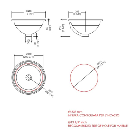 Devon Раковина Babylon ceramic керамическая   встраиваемая под столешницу d415, h 205 мм, цвет: белый, артикул DEBABYLON/LS