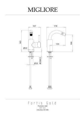 FORTIS Смеситель для биде моноком., излив изогнут, ручка сбоку, CLICK-CLACK, черный матовый, артикул 30459