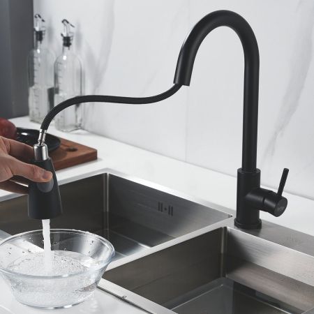 Смеситель для кухни с выдвижным изливом Raffine F213H, черный