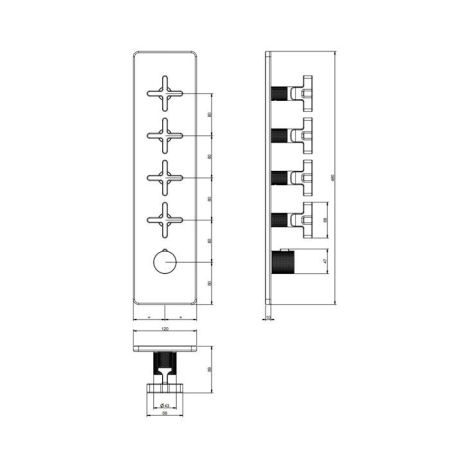 GESSI INCISO Встраиваемый термостатический смеситель на 4 источника, резьба 3/4" (внешние части), цвет: nero XL, артикул 58228#299