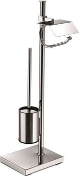 Sanibano, стойка h64 см: ерш металлический круглый + бумагодержатель с крышкой, цвет черный матовый