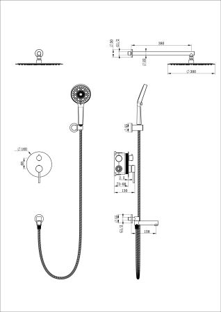 Душевая система встраиваемая WONZON & WOGHAND STICK, Брашированное золото (WW-88939017-BG), артикул WW-88939017-BG