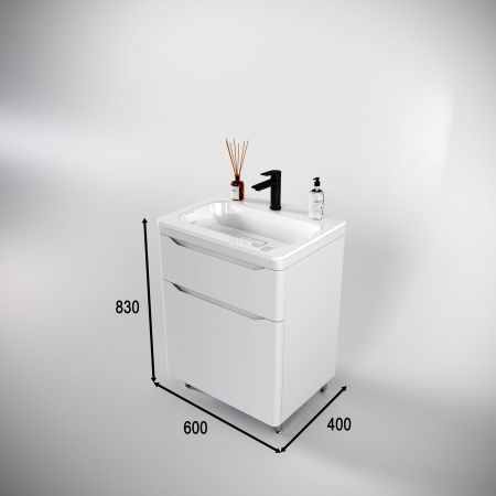 Тумба напольная "Марелла 60" (2 ящ.) Люкс антискрейтч белый матовый, PLUS Тумба напольная "Марелла 60" (2 ящ.) Люкс антискрейтч белый матовый, PLUS