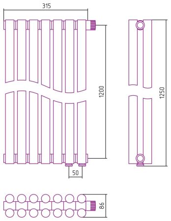 Отопительный радиатор ЭСТЕТ-11 н/ж EU50 1200х315 / 7 сек (ЗОЛОТО), артикул 03-0312-1207