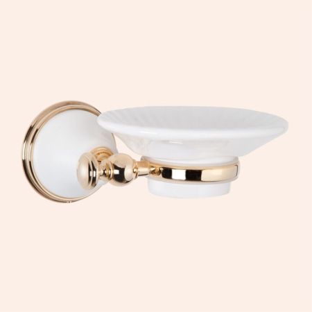 TW Harmony 106, подвесная мыльница, керамическая (белый), цвет держателя: белый/золото, артикул TWHA106bi/oro