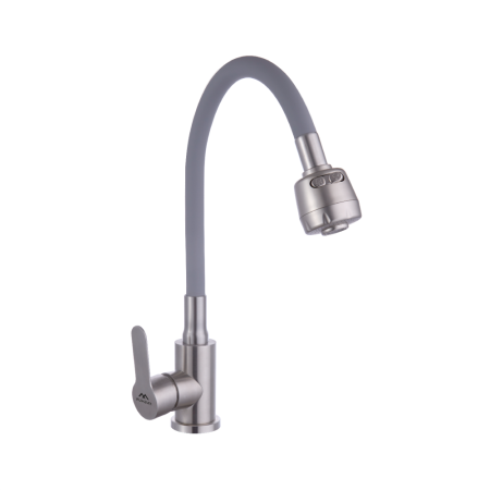 Смеситель для кухни с гибким изливом FASHUN A54101+N7347, сатин/серый