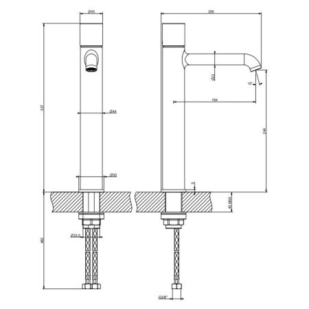 GESSI HABITO CESELLO Смеситель для раковины высокий ,без донного клапана, с соединительными шлангами, цвет Finox Brushed Nickel