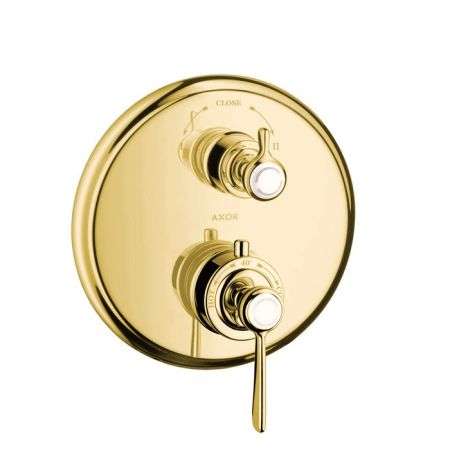 AX Montreux Термостат с запорным/переключающим вентилем, СМ, 2 потребителя (рычажные рук.), цвет: полированное золото, артикул 16821990