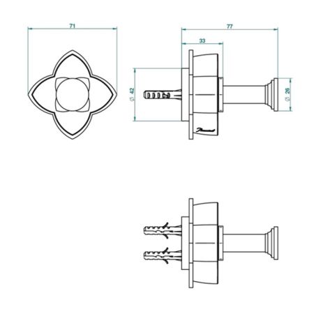THG PETALE DE CRISTAL CLAIR Крючок одинарный, стекло прозрачное, цвет хром, артикул U6A-A02-517