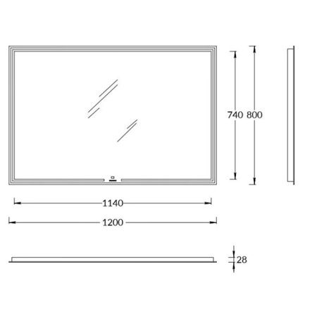 Зеркало MIO прямоугольное с диммером 120, белое